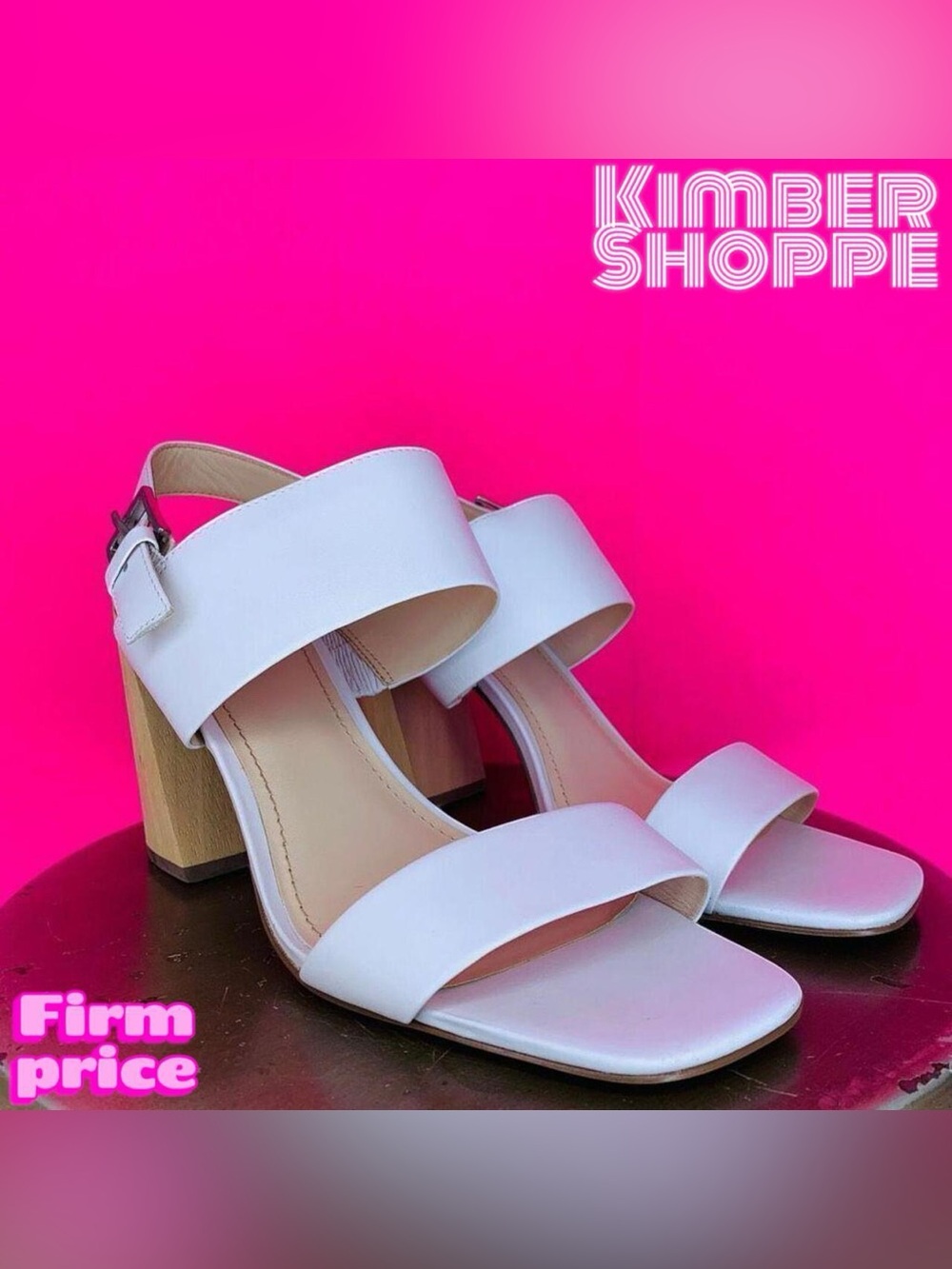 Botkier Farrah White Leather Wood Block Heel Open Toe Slingback Sandals US 10
